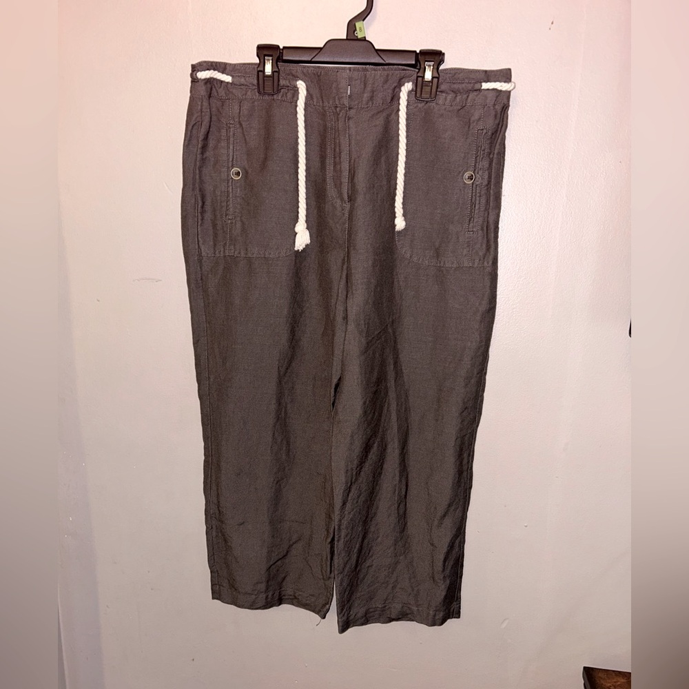 Sandro pants - brown linen blend relaxed fit cropped w/rope belt